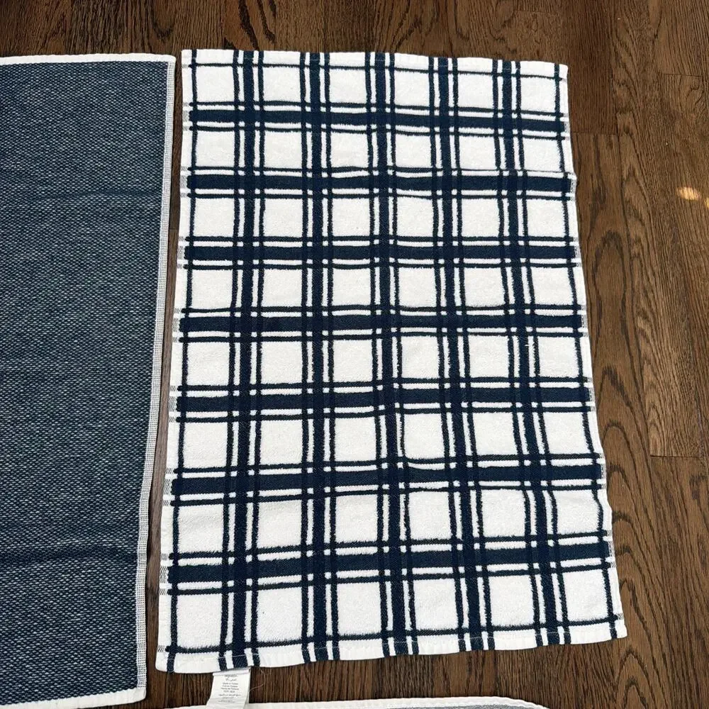 Williams Sonoma Navy Blue/White Cotton Dish Towels - 3 Pieces